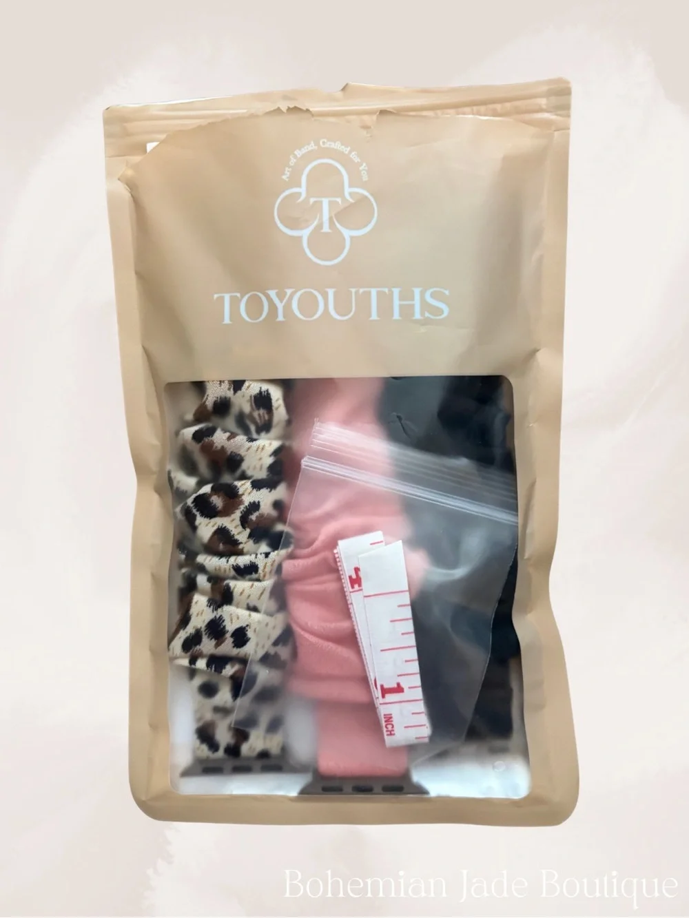 TOYOUTHS Scrunchie Apple Watch Bands Set of 3 Black Leopard Pink Small